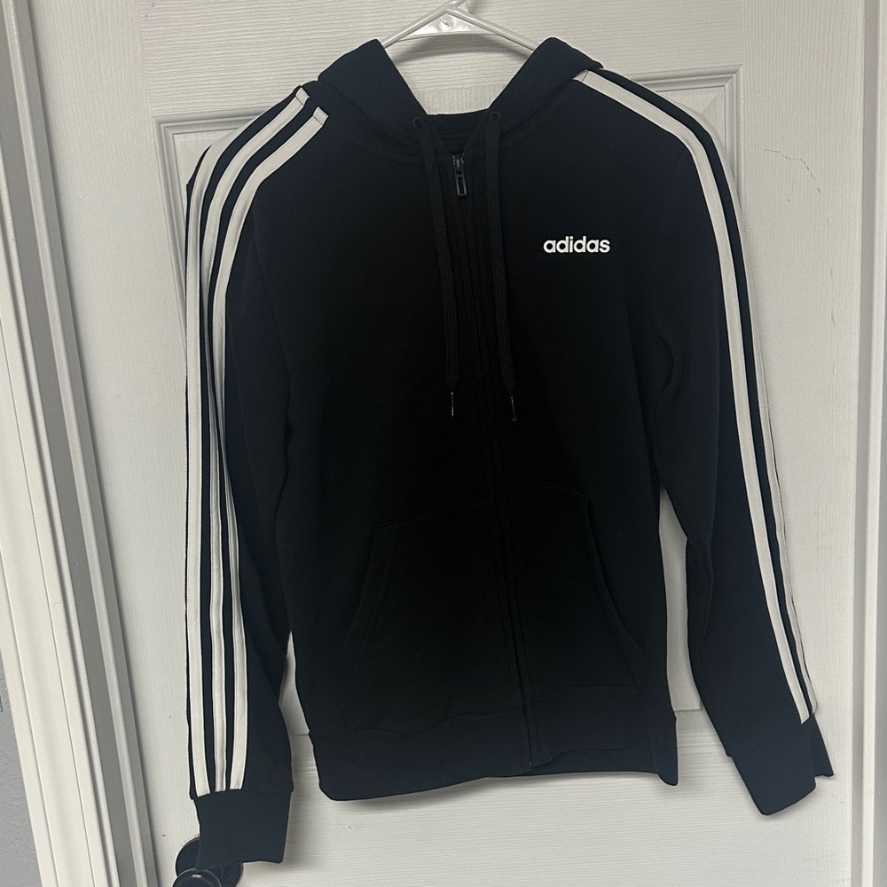 Adidas Black Hoodie with White Stripes